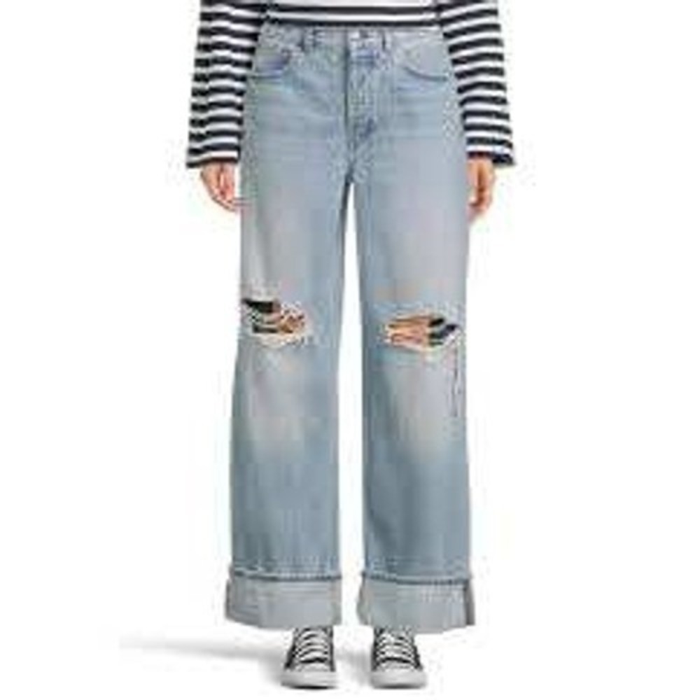 Madewell NWT Low Slung Baggy Jeans Intentionally Distressed Cuffed Button Fly 33